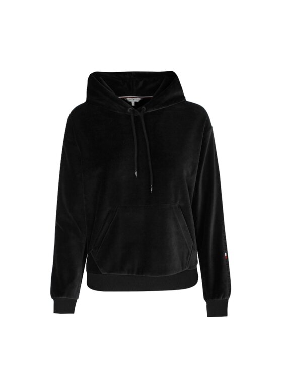Tommy Hilfiger Tommy Hilfiger Bluza BLUZA DAMSKA HOODIE HWK VELOUR Czarny Regular Fit