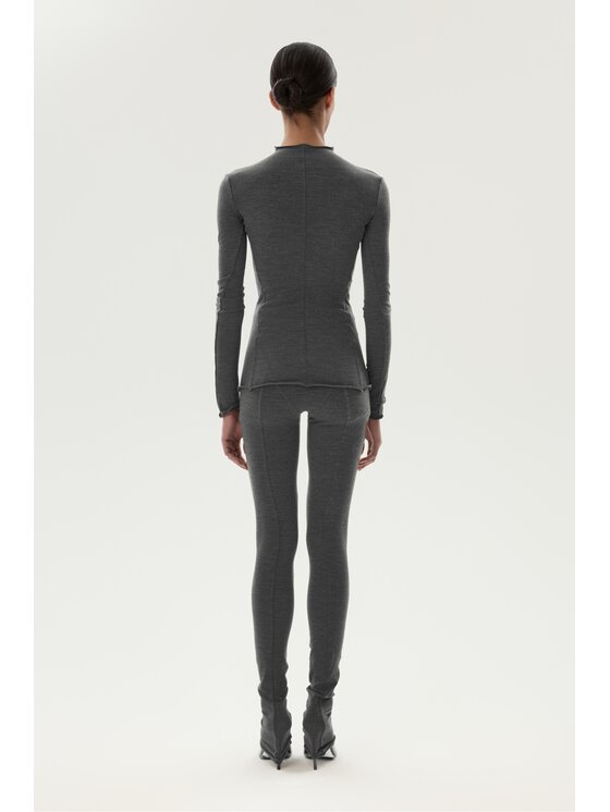 Laretaggio Laretaggio Bluzka SEGGIO WOOL LONGSLEEVE IN GREY Szary Slim Fit