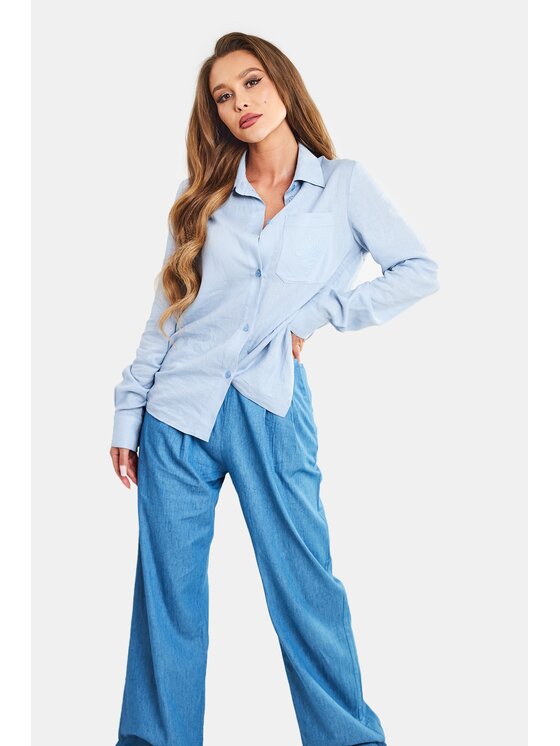MANDRAGORA MANDRAGORA Camicia Lniano-wiskozowa estella Celeste Relaxed Fit