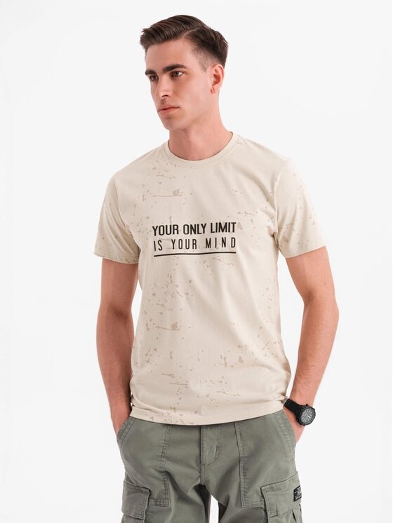 Ombre Ombre T-Shirt OM-TSFP-0187 Beżowy Regular Fit