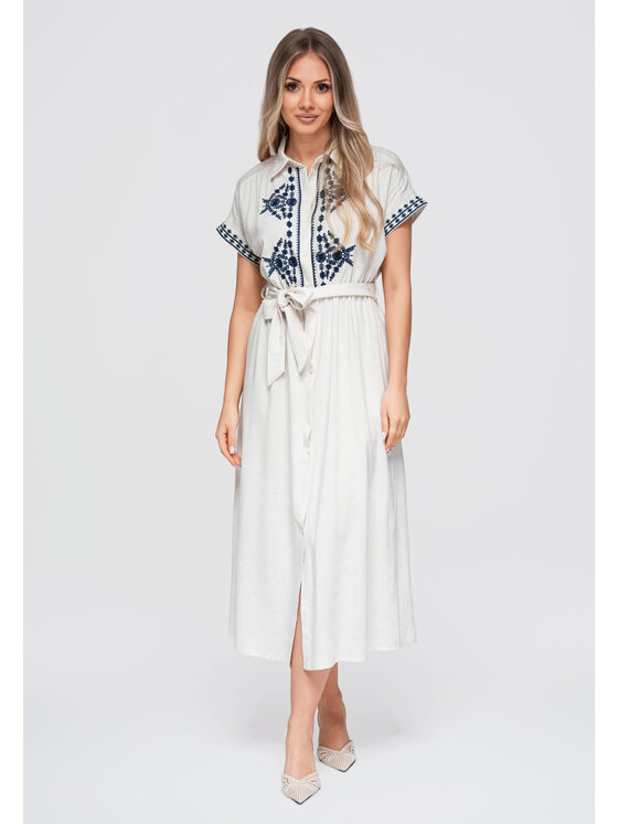 Ombre Ombre Sukienka letnia OW-DLR-E0012 Beżowy jasny Loose Fit