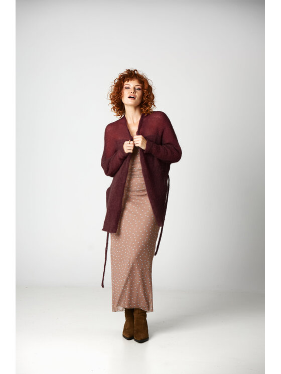 YOU by Tokarska YOU by Tokarska Kardigan kimono alpaka Bordowy Regular Fit