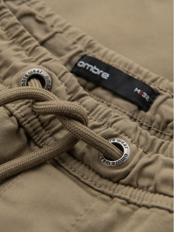 Ombre Ombre Szorty materiałowe OM-SRCG-0194 Khaki Regular Fit