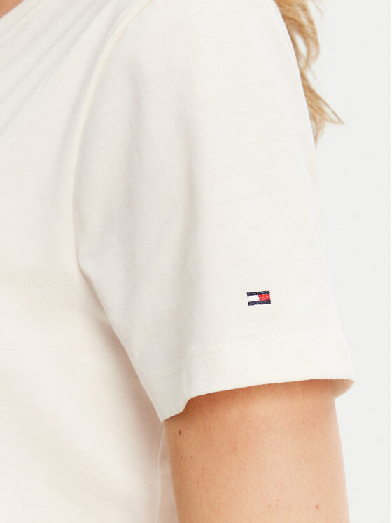 Tommy Hilfiger Tommy Hilfiger Tricou Script WW0WW47210 Écru Regular Fit