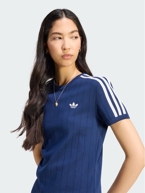 adidas adidas T-Shirt PINSTRIPE SHORT SLEEVE SLIM TEE Granatowy Slim Fit