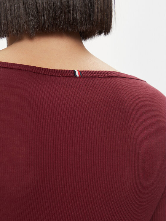 Tommy Hilfiger Tommy Hilfiger Majica Slim Soft Tencel Boat-Nk Top Ls WW0WW39788 Tamnocrvena Slim Fit