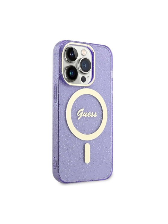 Guess Guess Etui na telefon Glitter Gold MagSafe Granatowy