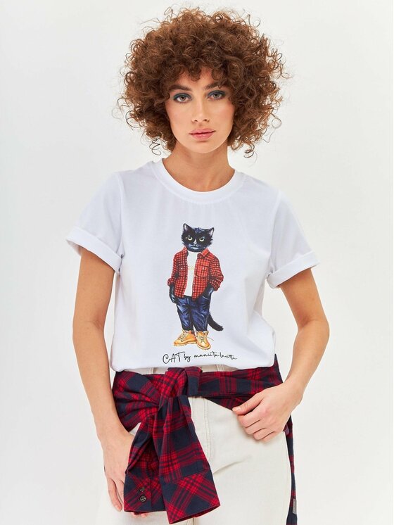 CAT by maniita lacitta CAT by maniita lacitta T-Shirt Printed T-shirt Biały Regular Fit
