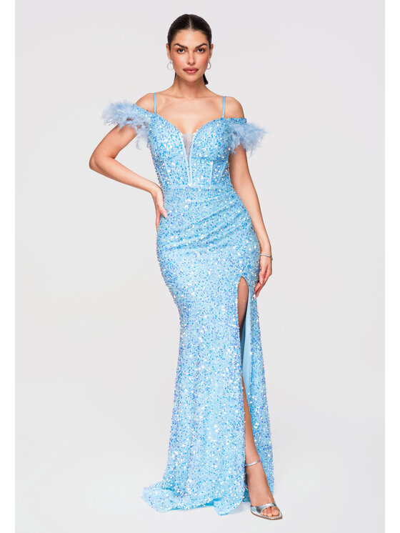 Ombre Ombre Sukienka wieczorowa LA-OM-DLR326 Niebieski Slim Fit