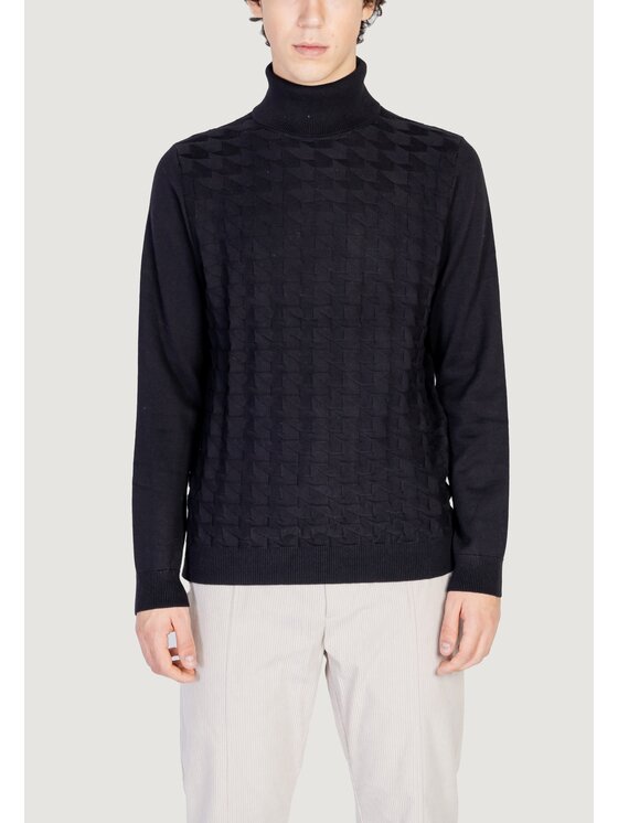 Antony Morato Antony Morato Πουλόβερ COTTON WOOL BLEND YARN WITH JACQUARD 3D Μαύρο To Fit
