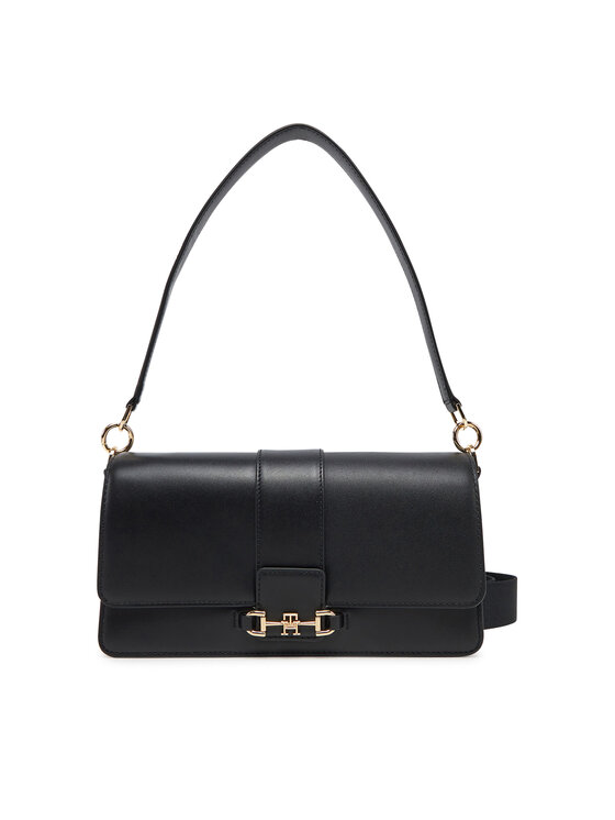 Geantă Tommy Hilfiger Heritage Leather Conv Crossover AW0AW17399 Negru