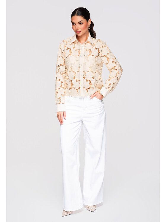 Ombre Ombre Koszula OW-SH-E0025 Beżowy Slim Fit