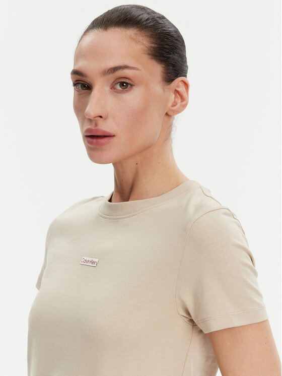 Calvin Klein Jeans Calvin Klein Jeans T-Shirt Placed Institutional J20J225524 Beżowy Slim Fit