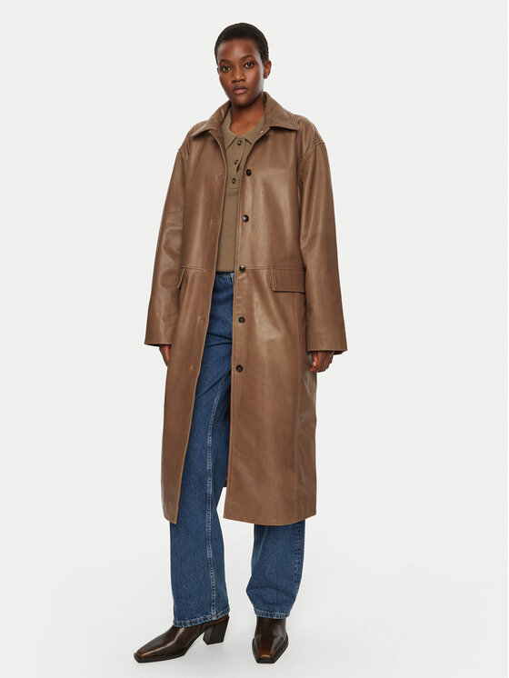 Herskind Herskind Płaszcz skórzany Halston 5470175 Brązowy Loose Fit