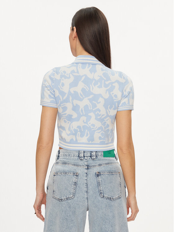 United Colors Of Benetton United Colors Of Benetton Тениска с яка и копчета 1094E300S Син Regular Fit