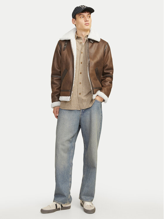 Jack & Jones Jack & Jones Geacă din imitație de piele Cole Aviator 12261819 Maro Regular Fit