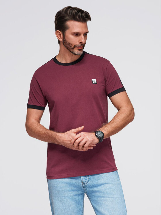 Ombre Ombre T-Shirt OM-TSCT-0115 Bordowy Regular Fit