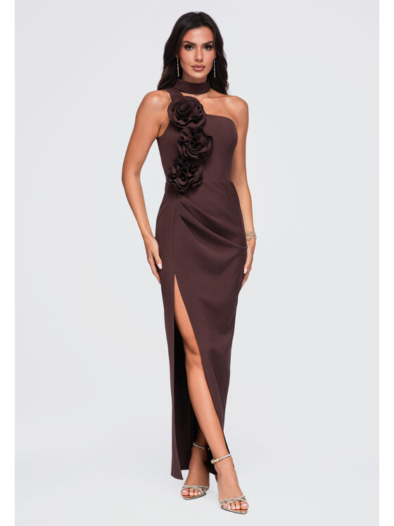 Ombre Ombre Sukienka wieczorowa LA-OM-DLR453 Brązowy Slim Fit