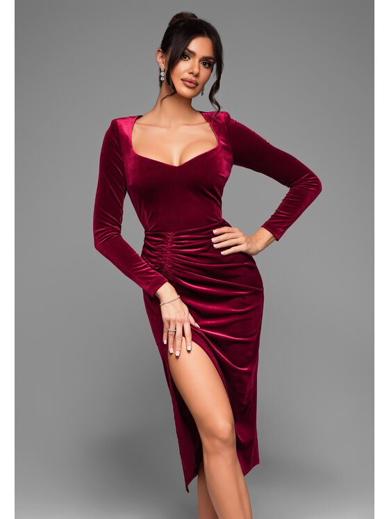 Ombre Ombre Sukienka wieczorowa LA-OM-DLR029 Bordowy Regular Fit