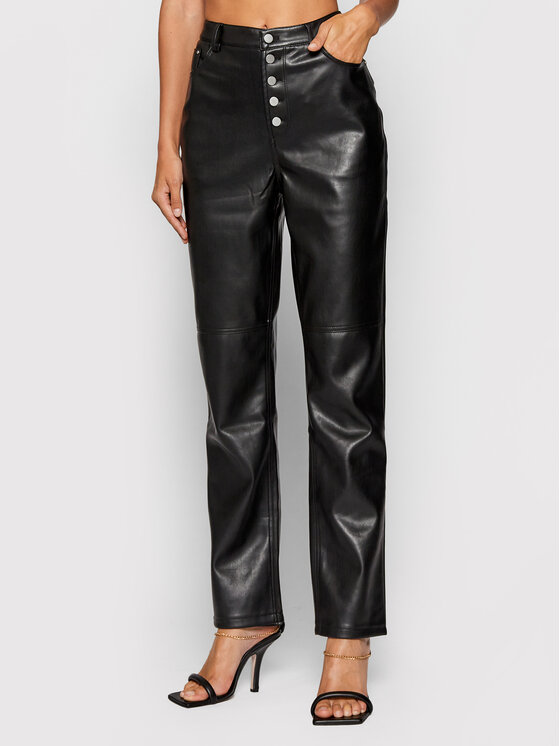 NA-KD Pantaloni din imitație de piele Button Closure 1018-007366-0002-581 Negru Regular Fit