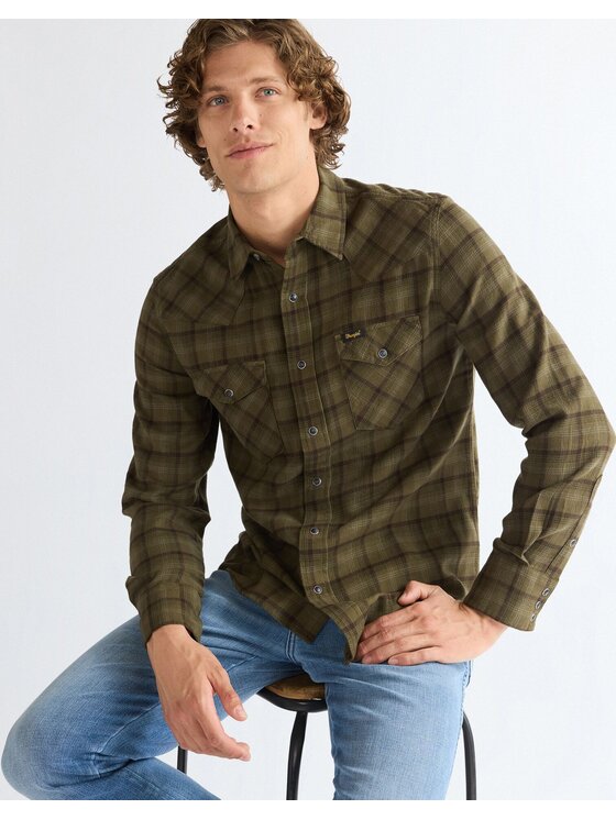 Wrangler Wrangler Koszula WESTERN SHIRT Zielony Regular Fit