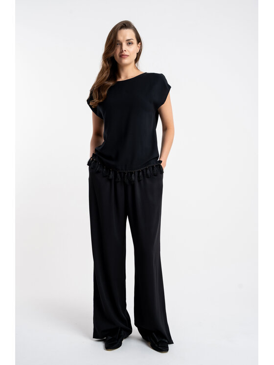 CLICK CLICK Kalhoty z materiálu 30-355 Černá Loose Fit