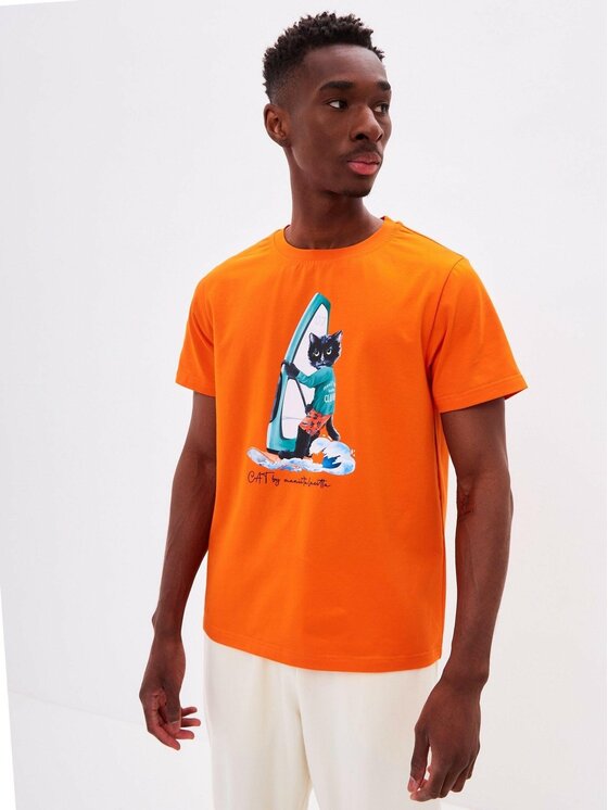 CAT by maniita lacitta CAT by maniita lacitta T-Shirt Printed men's t-shirt with CAT Pomarańczowy Regular Fit