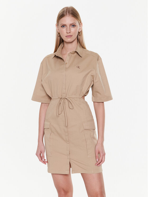 Calvin Klein Jeans Calvin Klein Jeans Рокля тип риза J20J220520 Бежов Regular Fit