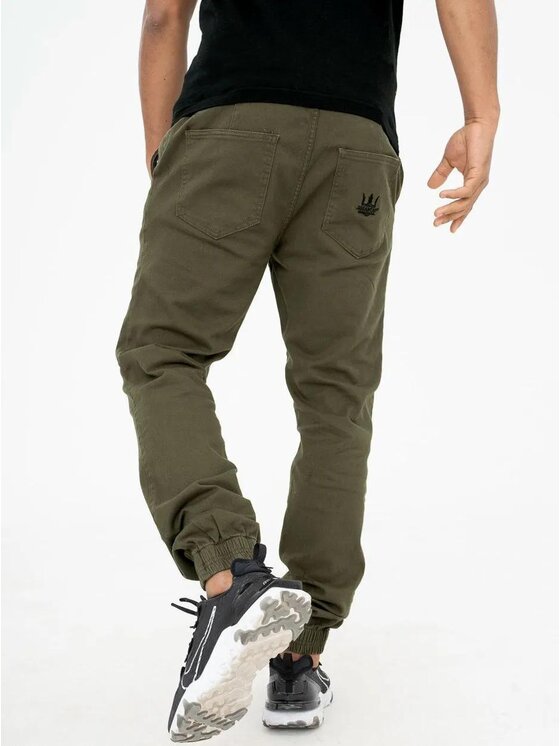 Jigga Wear Jigga Wear Spodnie materiałowe Spodnie Materiałowe Jogger Męskie Oliwkowe / Czarne Jigga Crown S Khaki Regular Fit