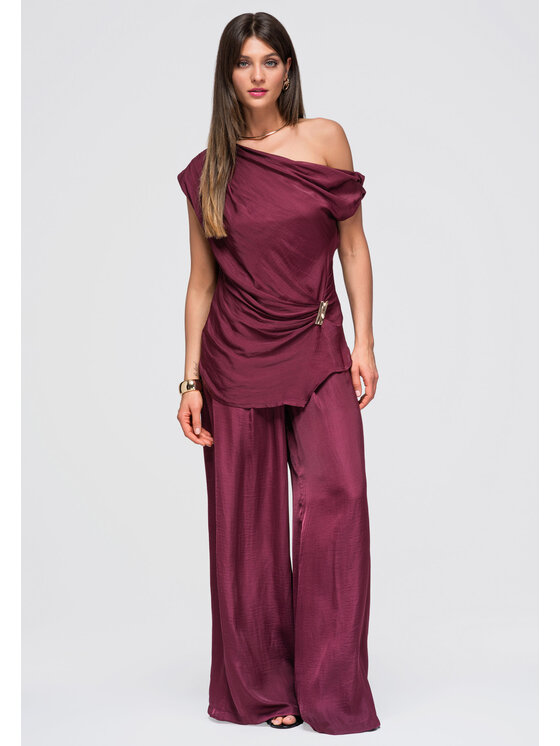 Ombre Ombre Spodnie materiałowe OW-PA-E0012 Fioletowy Relaxed Fit