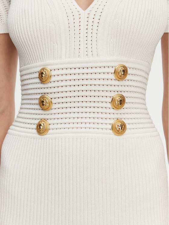 Balmain Balmain Úpletové šaty DF1R7320KF24 Bílá Regular Fit