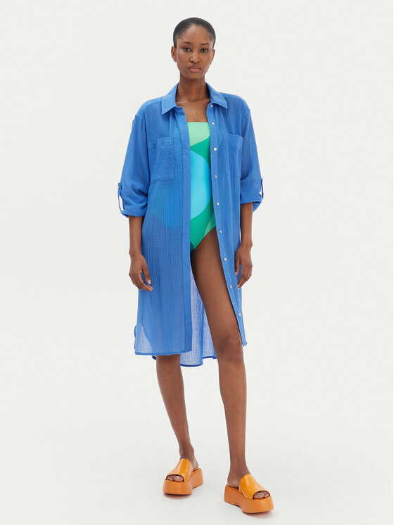 Seafolly Seafolly Srajca Crinkle 55536-CU Modra Relaxed Fit