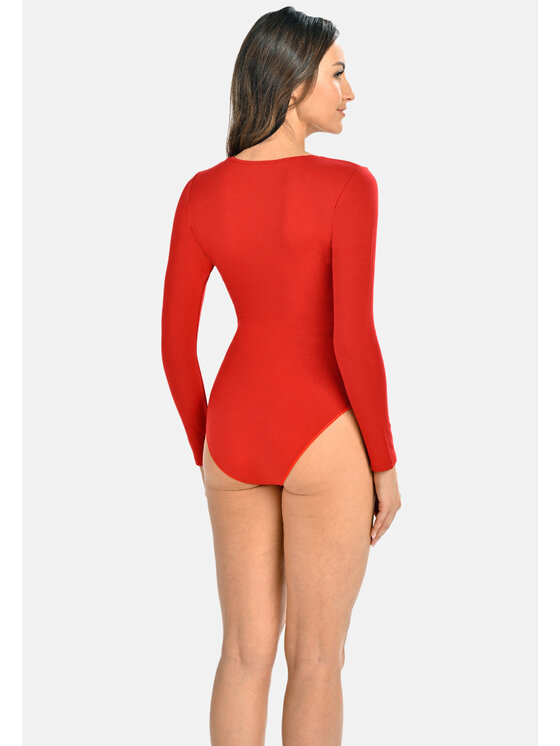 Teyli Teyli Body damskie z wiskozy Longy Czerwony Regular Fit