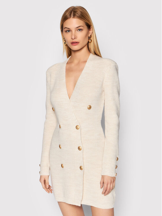 Rinascimento Pletena obleka CFM0010511003 Bež Slim Fit