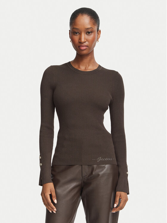 Guess Блуза W6YR09 Z0948 Тъмнокафяв Slim Fit