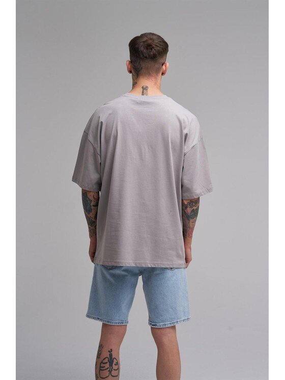 MyStars MyStars T-Shirt Szeroka luźna koszulka z krótkim rękawem 125215 Szary Oversize