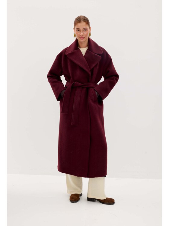 Mirons Mirons Płaszcz wełniany Soft Bordowy Oversize