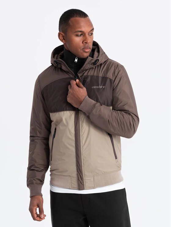 Ombre Ombre Kurtka przejściowa OM-JANP-0194 Beżowy Regular Fit