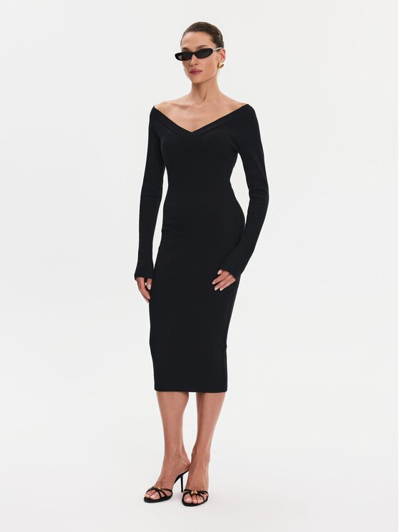 Nudyess Nudyess Sukienka codzienna Tiffany z prążka Czarny Slim Fit