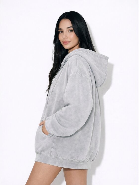 MissDenim MissDenim Bluza Oversize Zip Hoodie Szary Oversize