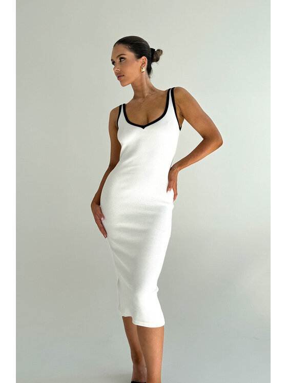 Nudyess Nudyess Vestito di maglia Lauren midi z prążka Écru Fitted Fit