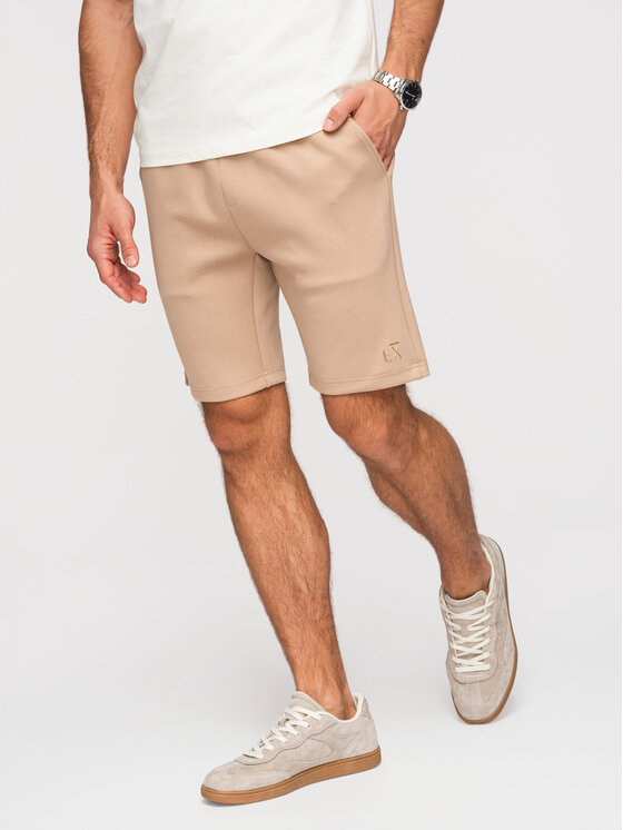 Ombre Ombre Szorty materiałowe OM-SRBC-0153 Beżowy Regular Fit