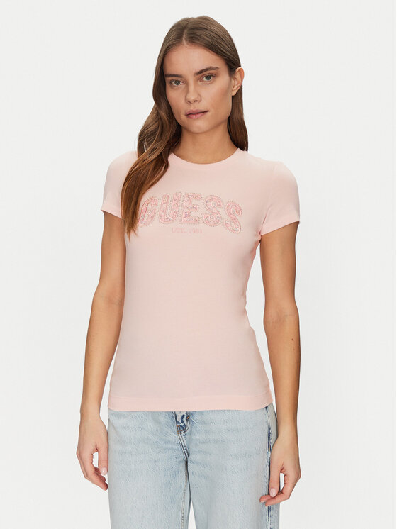 Guess Tričko W5GI04 J1314 Ružová Slim Fit