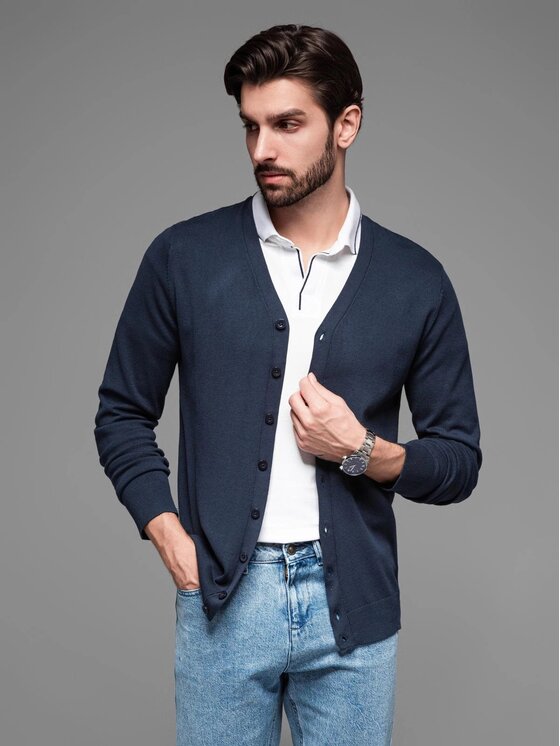 Ombre Ombre Kardigan OM-SWCD-0126 Granatowy Regular Fit