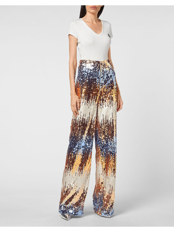 PHILIPP PLEIN PHILIPP PLEIN Spodnie materiałowe 5679 Błękitny Flare Fit