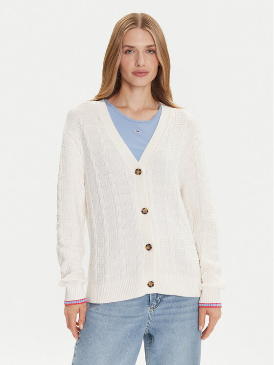 Tommy Jeans Tommy Jeans Kardigán Cable DW0DW21681 Ekru Relaxed Fit