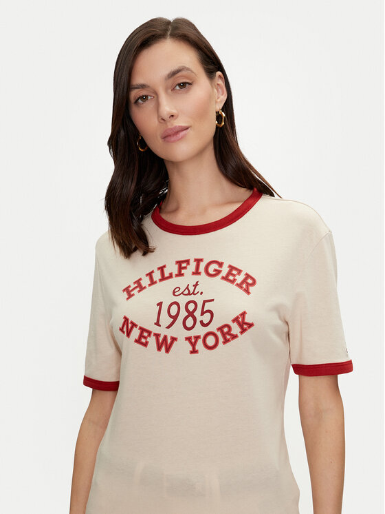 Tommy Hilfiger Tommy Hilfiger T-shirt Varsity Ringer WW0WW42585 Bež Regular Fit