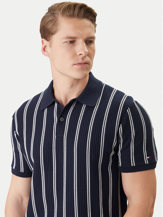 Tommy Hilfiger Tommy Hilfiger Тениска с яка и копчета Vertical MW0MW41949 Тъмносин Regular Fit
