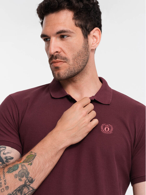 Ombre Ombre Polo OM-POBS-0100 Bordowy Regular Fit