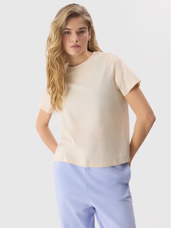 4F 4F T-shirt 4FWSS24TTSHF1360-12S Beige Regular Fit